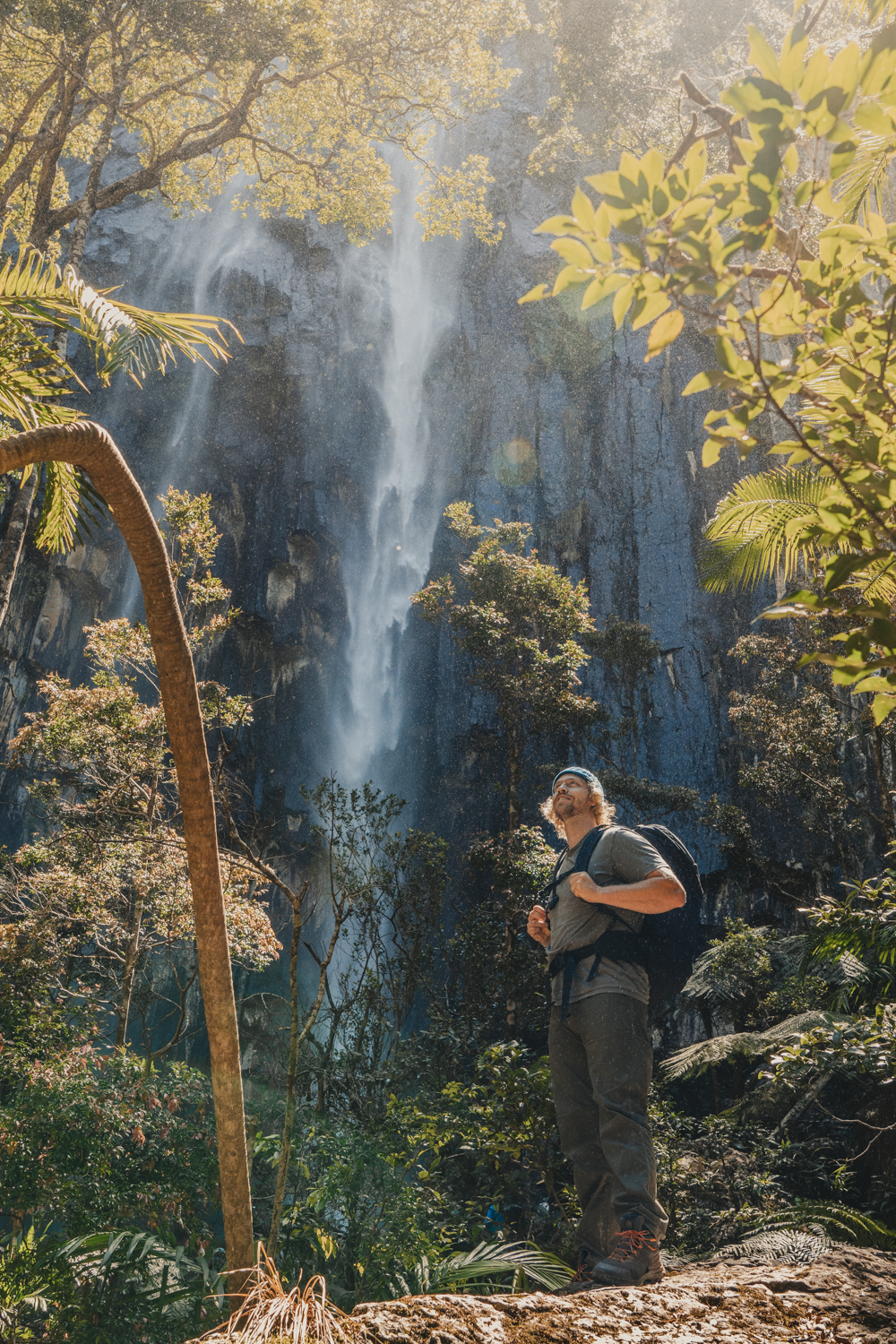 Man hiking in Nightcap National Park